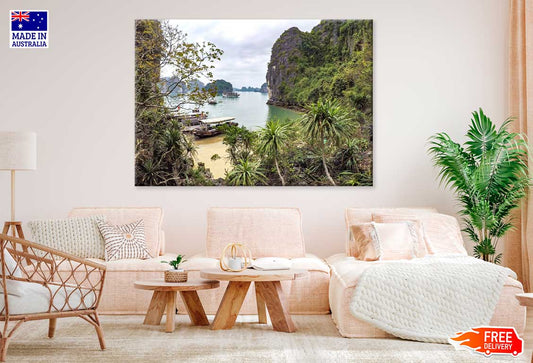 Tourist Ship & Beach View from Mountain Photograph Print 100% Australian Made