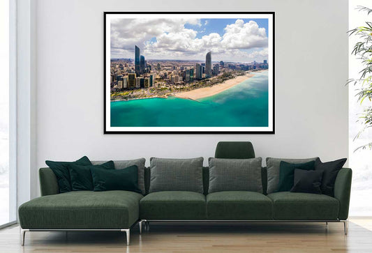 Aerial View Abu Dhabi City & Sea Photograph Home Decor Premium Quality Poster Print Choose Your Sizes