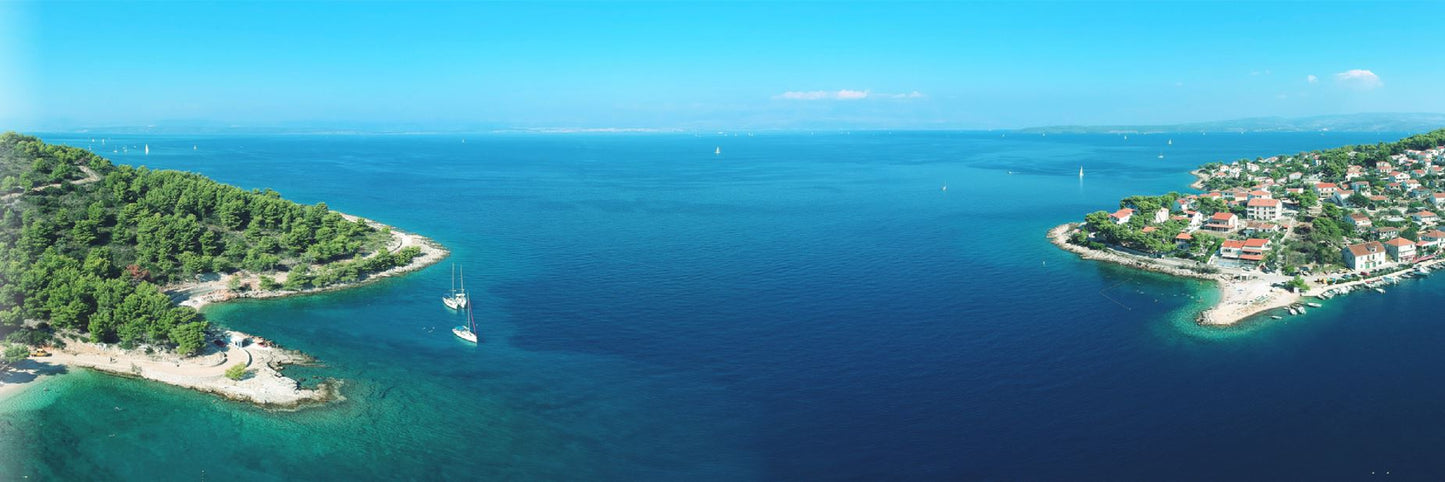 Panoramic Canvas Boats Island Aerial View Photograph High Quality 100% Australian Made Wall Canvas Print Ready to Hang