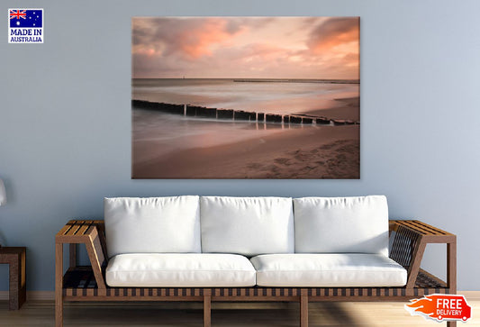 Breakwater Sandy Beach Sunset Photograph Print 100% Australian Made