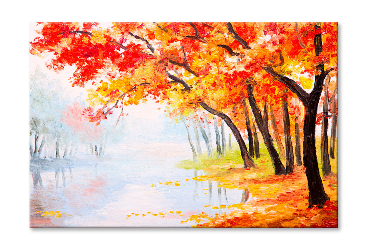 Autumn Forest Near The Lake Oil Painting Wall Art Limited Edition High Quality Print Stretched Canvas None