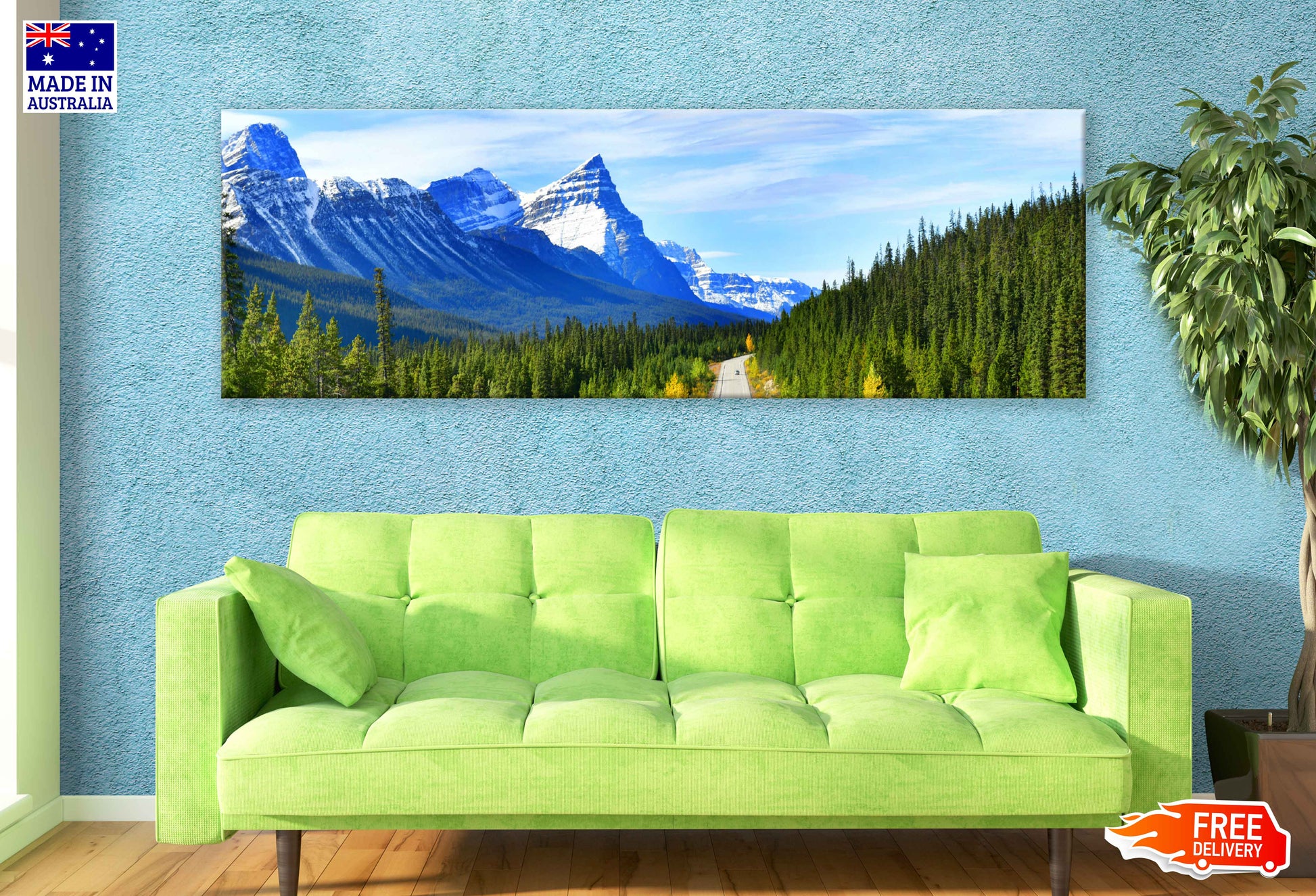 Panoramic Canvas Mountains & Bushes View Photograph High Quality 100% Australian Made Wall Canvas Print Ready to Hang