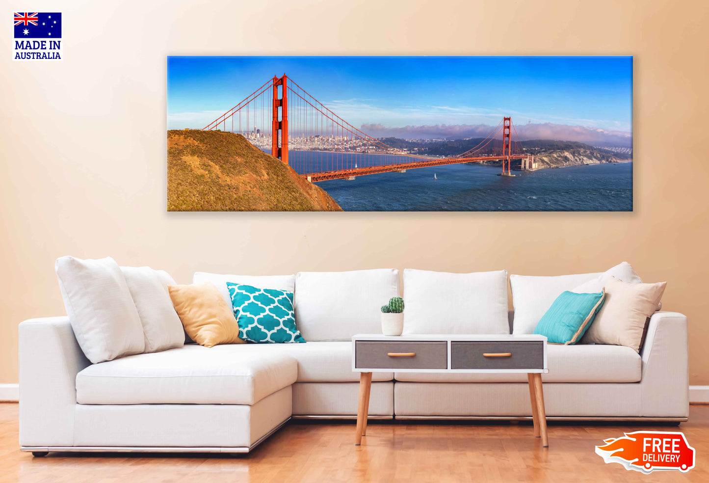 Panoramic Canvas Golden Gate Bridge View Photograph High Quality 100% Australian Made Wall Canvas Print Ready to Hang