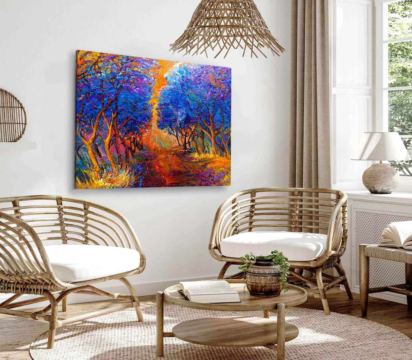 Bella Home Autumn Forest With Sunset Oil Painting Print Canvas Ready to hang