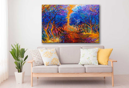 Bella Home Autumn Forest With Sunset Oil Painting Print Canvas Ready to hang