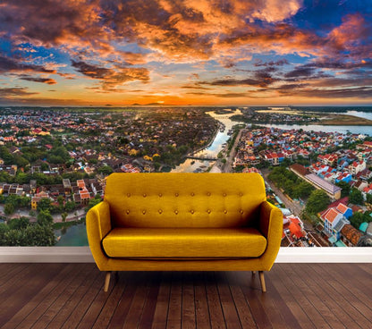 Wallpaper Murals Peel and Stick Removable Aerial View of Hoi An Ancient Town in Vietnam High Quality