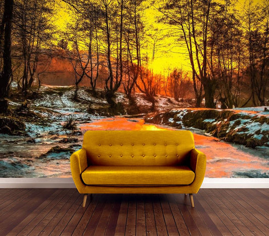 Wallpaper Murals Peel and Stick Removable Forest Sunset High Quality