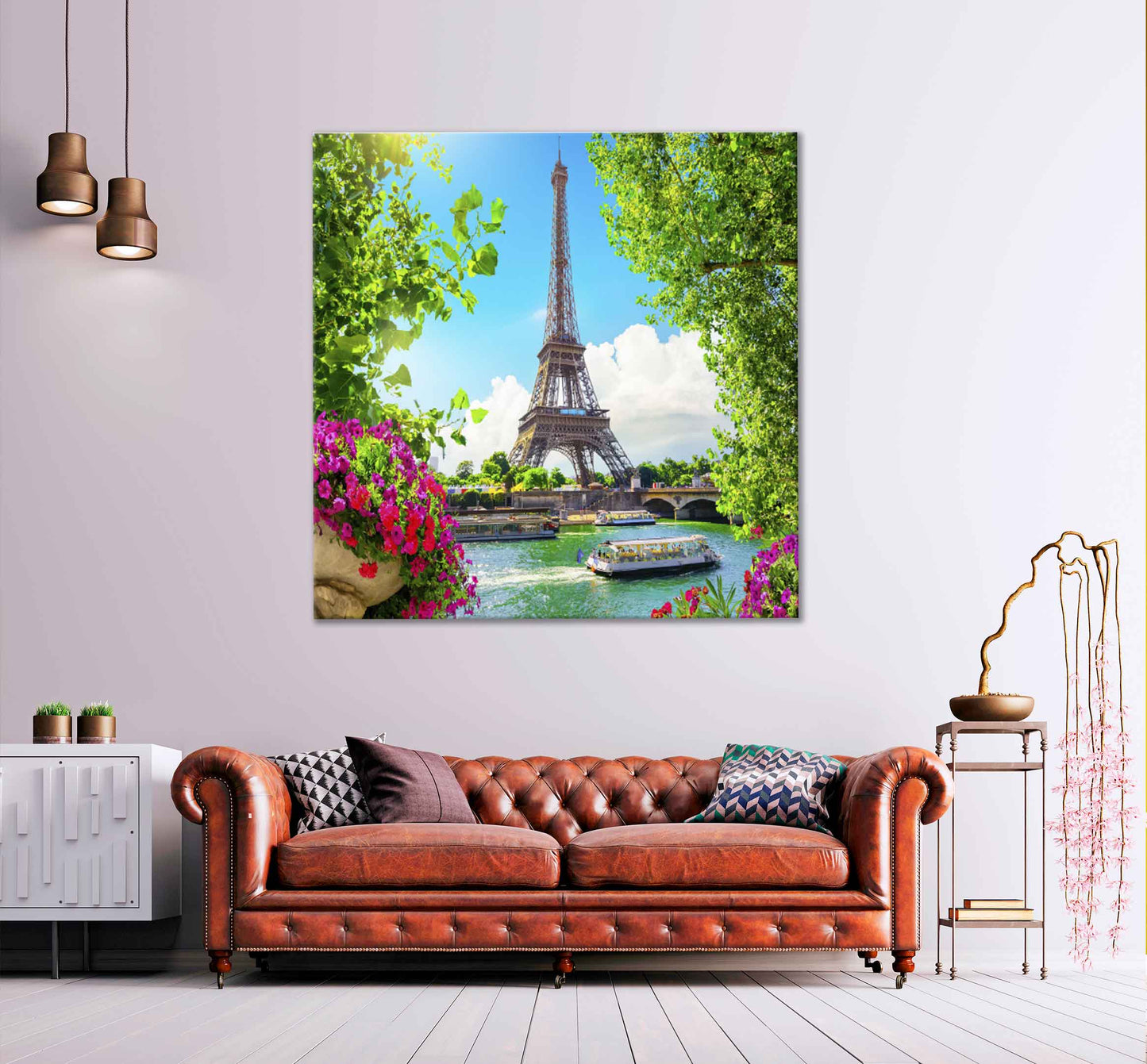 Square Canvas Boats on Lake & Eiffel Tower Photograph High Quality Print 100% Australian Made