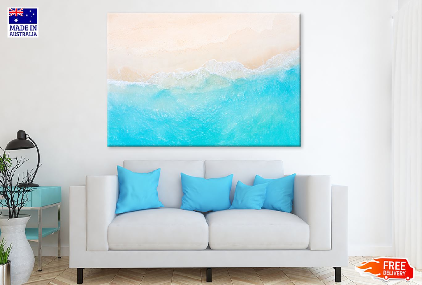 Clear Blue Sea Wave & Sand Aerial Photograph Print 100% Australian Made