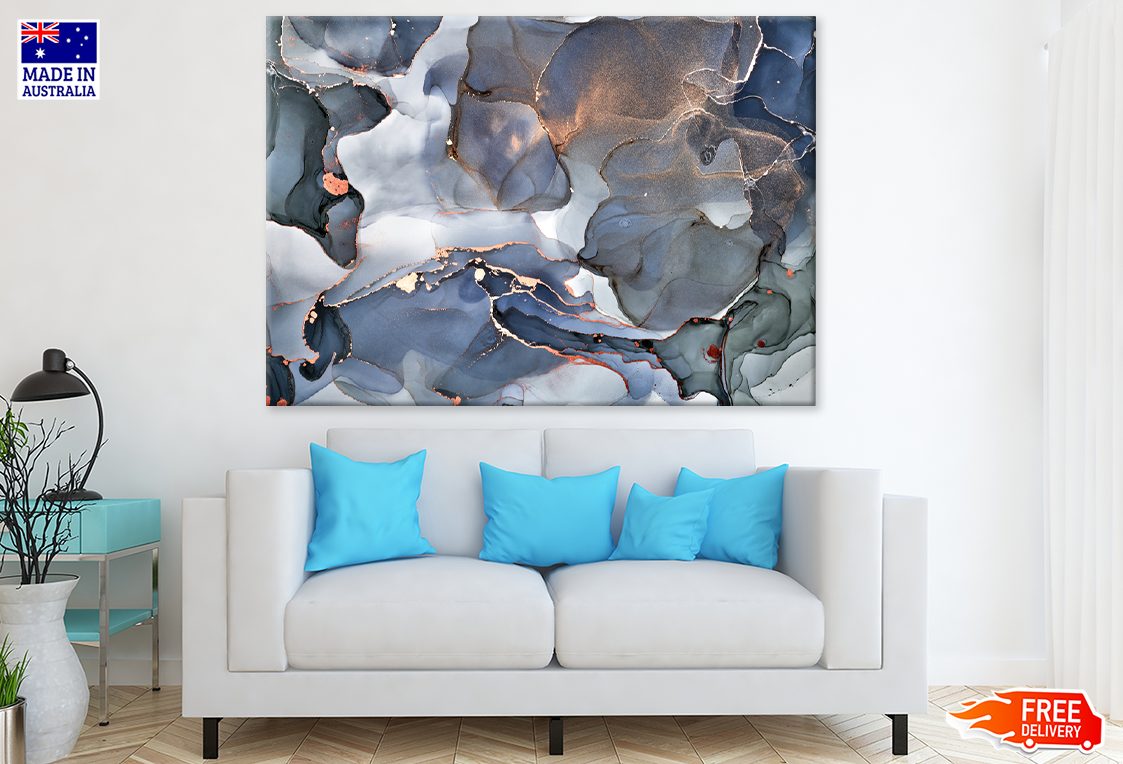 Gray Blue & Gold Abstract Design Print 100% Australian Made