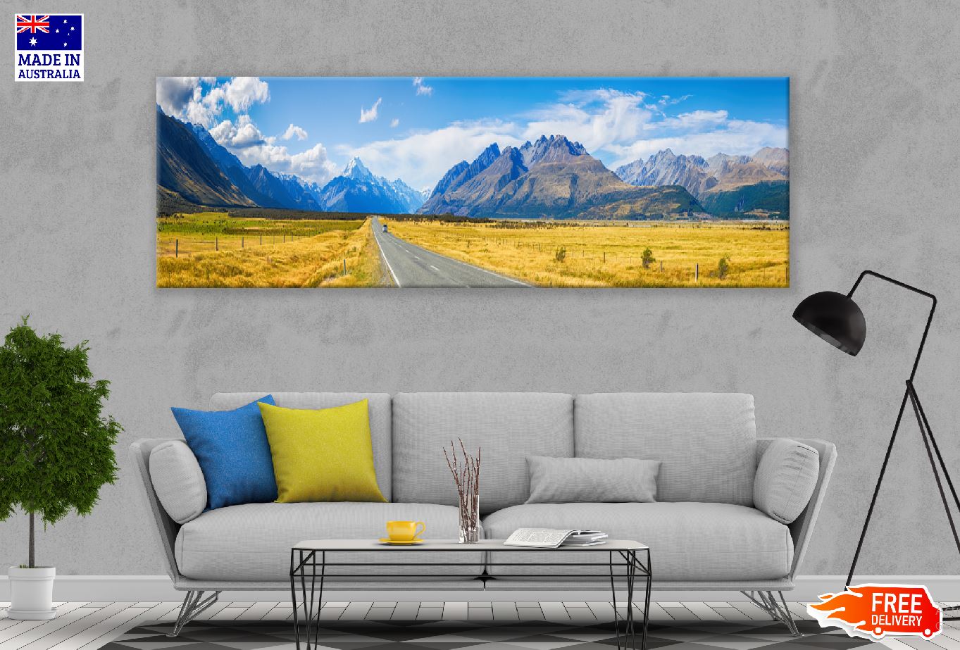 Panoramic Canvas Mountains Road View Photograph High Quality 100% Australian Made Wall Canvas Print Ready to Hang