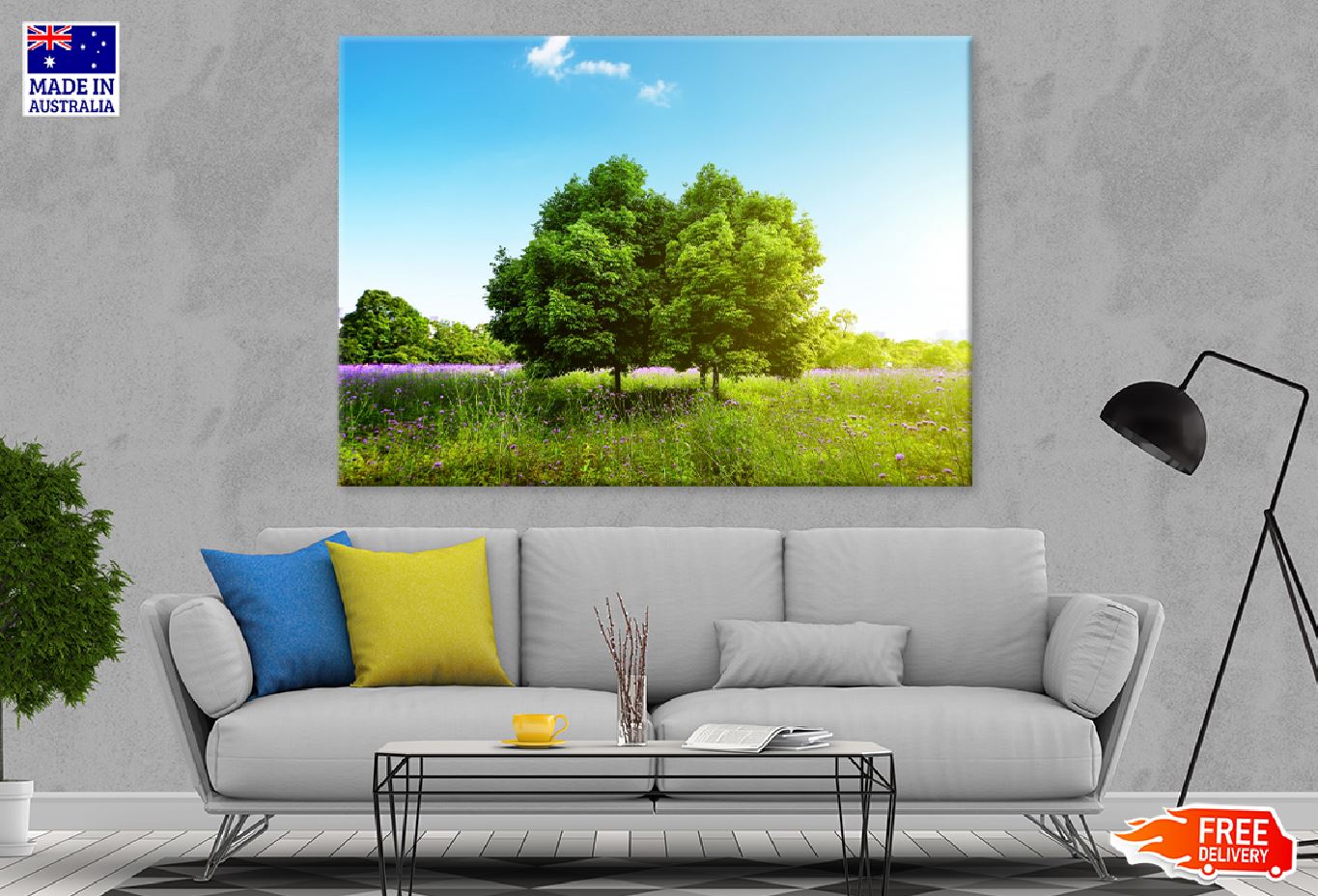 Trees on Grass Field Sky View Photograph Print 100% Australian Made