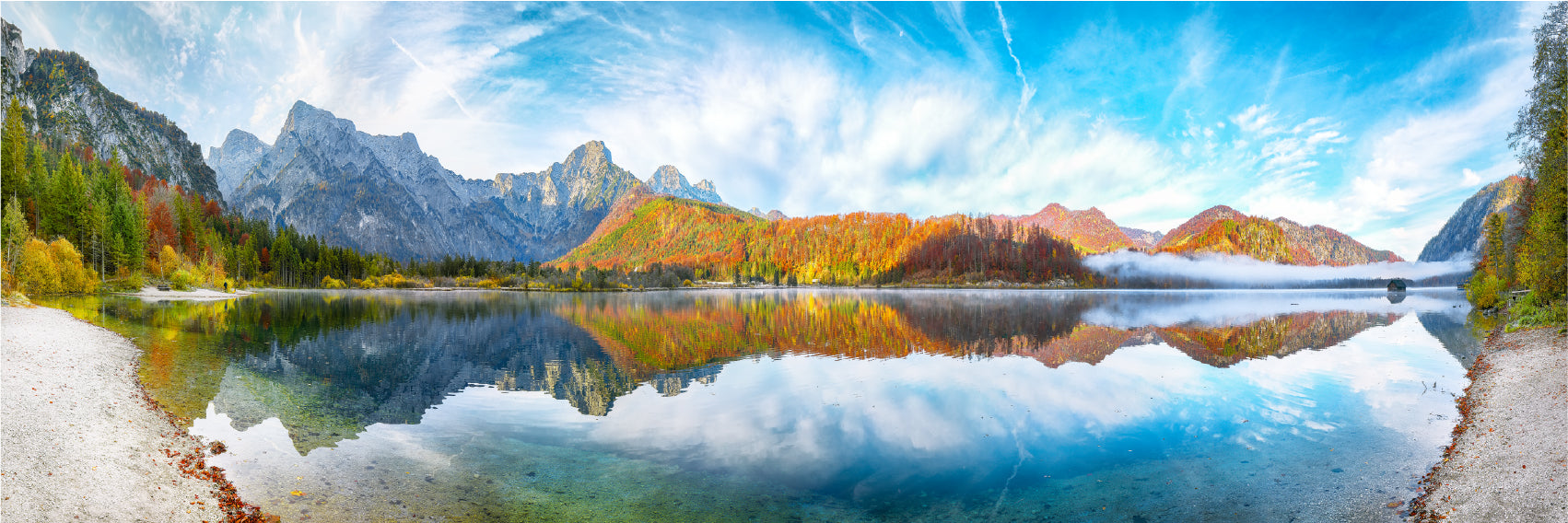 Panoramic Canvas Autumn Almsee Lake View Photograph High Quality 100% Australian Made Wall Canvas Print Ready to Hang