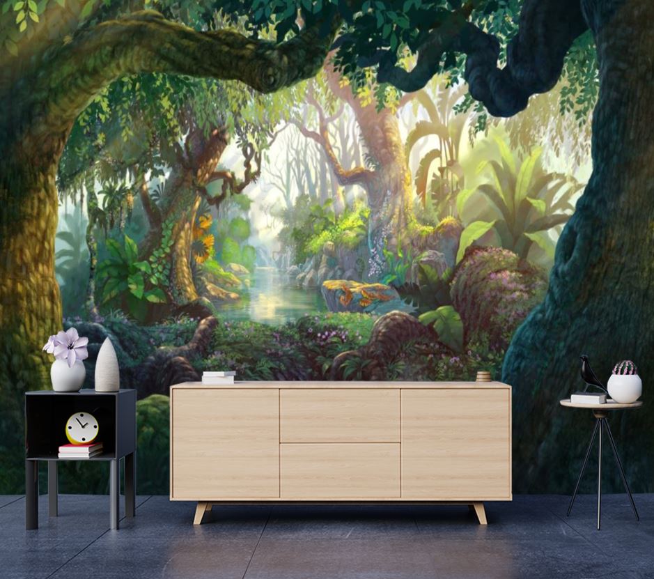 Wallpaper Murals Peel and Stick Removable Deep Forest Design High Quality