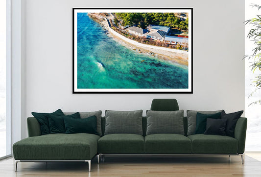 Sea Coastline with Houses Aerial View Photograph Home Decor Premium Quality Poster Print Choose Your Sizes