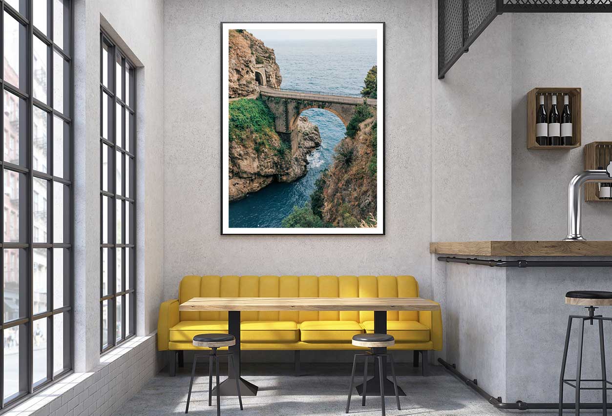 Old Stone Bridge & Sea Photograph in Italy Home Decor Premium Quality Poster Print Choose Your Sizes