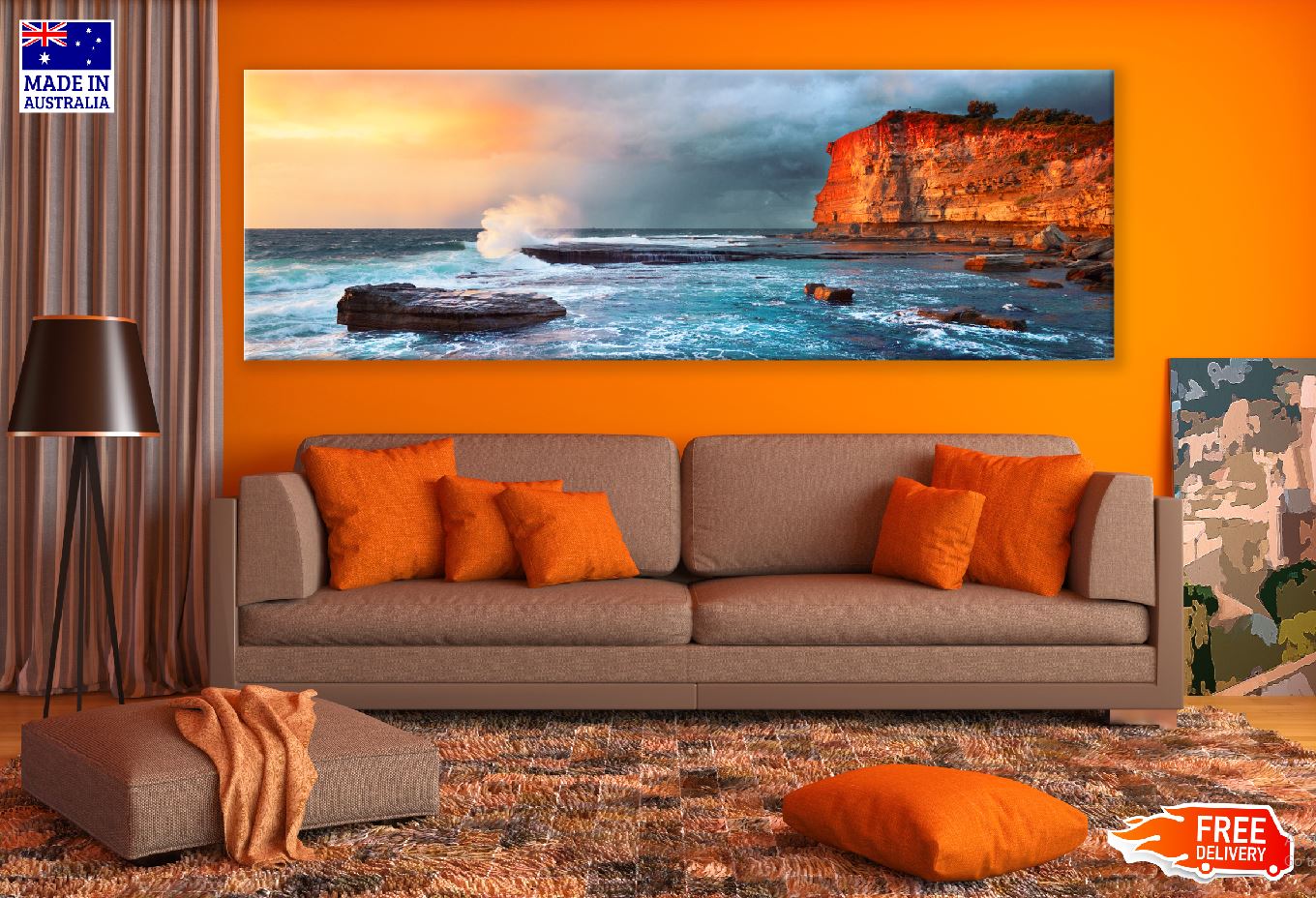 Panoramic Canvas Rocks near Sea View Photograph High Quality 100% Australian Made Wall Canvas Print Ready to Hang