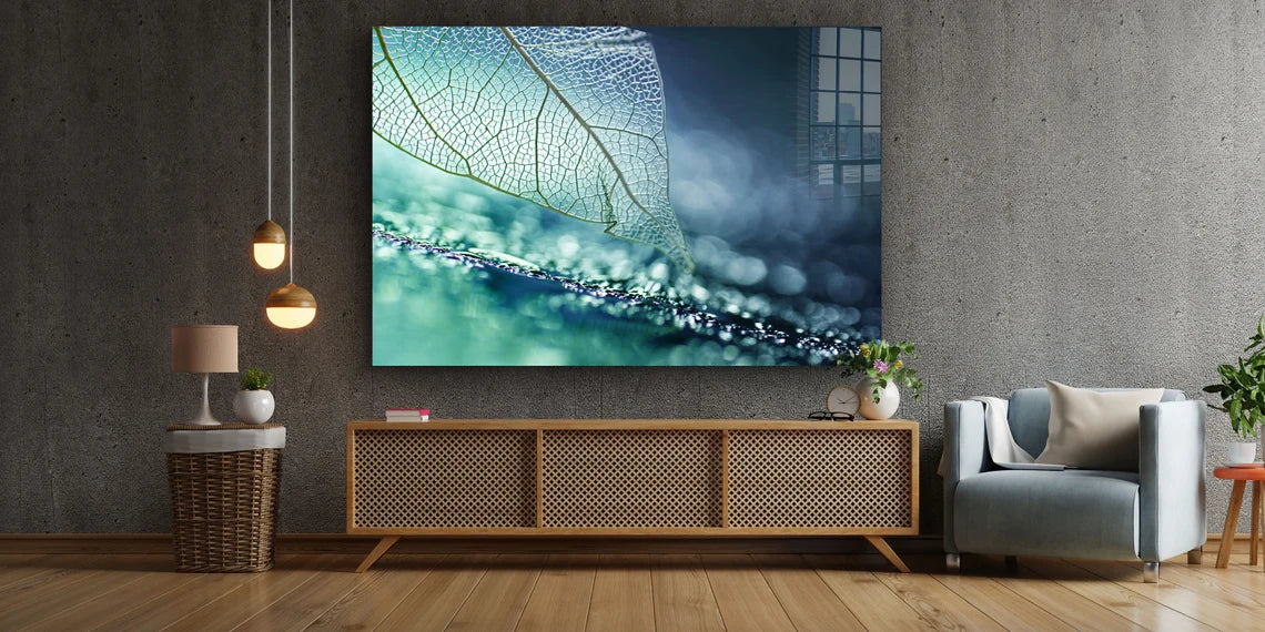 Blue Xray Leaf Digital Print Tempered Glass Wall Art 100% Made in Australia Ready to Hang