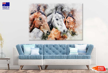 Horses Faces Watercolor Painting Print 100% Australian Made