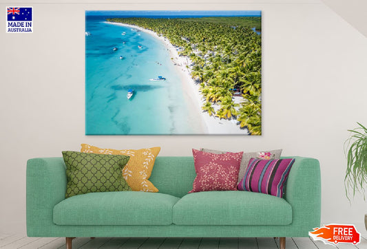 Blue Ocean with Palm Trees Aerial View Photograph Print 100% Australian Made