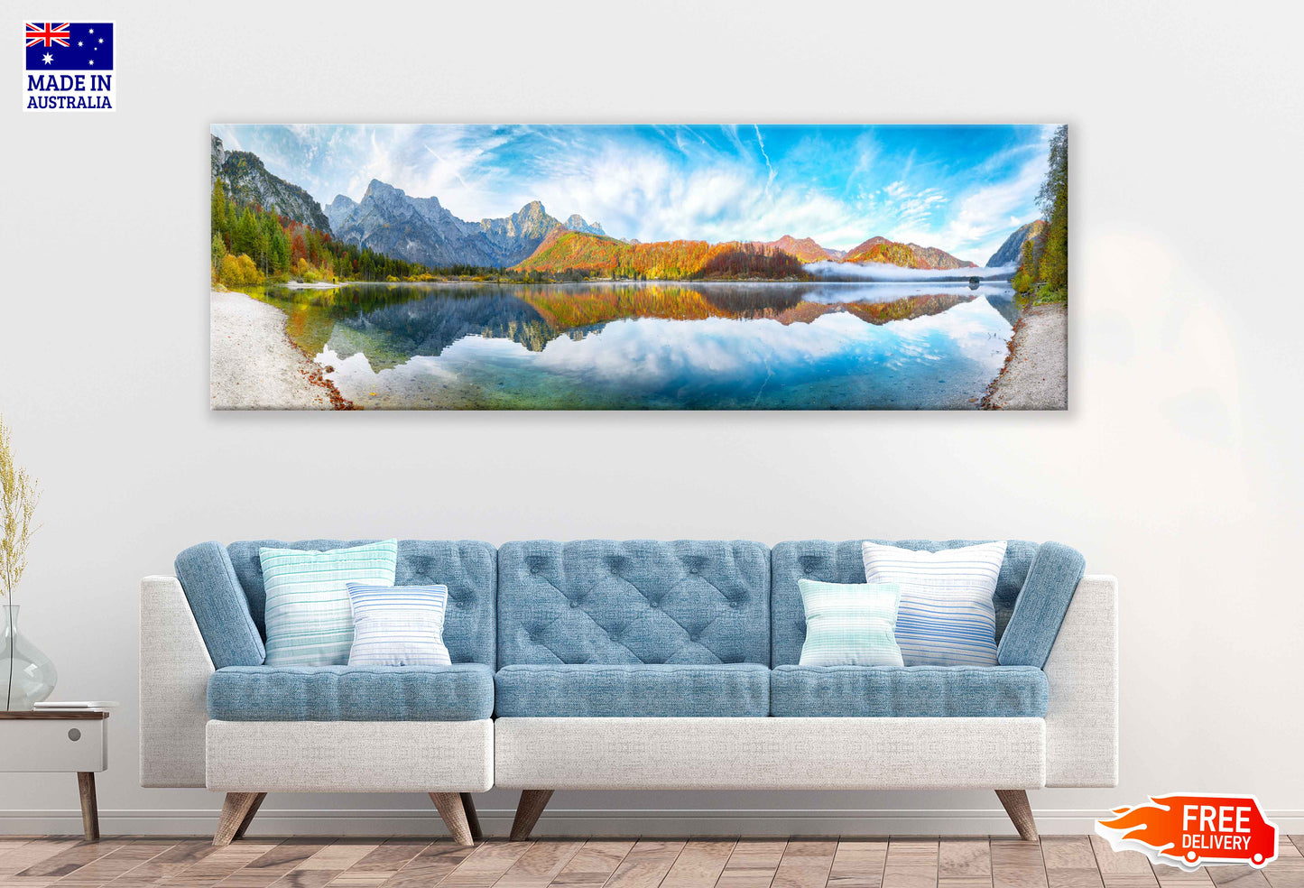 Panoramic Canvas Autumn Almsee Lake View Photograph High Quality 100% Australian Made Wall Canvas Print Ready to Hang