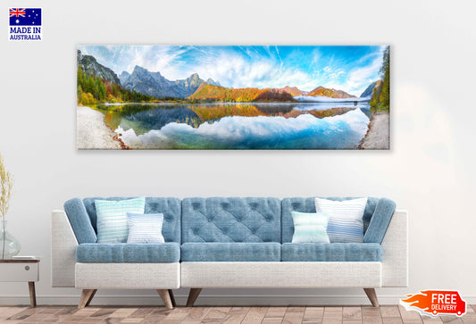 Panoramic Canvas Autumn Almsee Lake View Photograph High Quality 100% Australian Made Wall Canvas Print Ready to Hang