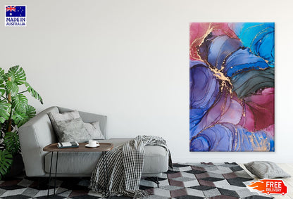 Blue Pink & Gold Fluid Art Design Print 100% Australian Made