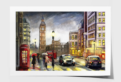 Big Ben Street View London Watercolor Painting Wall Art Limited Edition High Quality Print Unframed Roll Canvas None