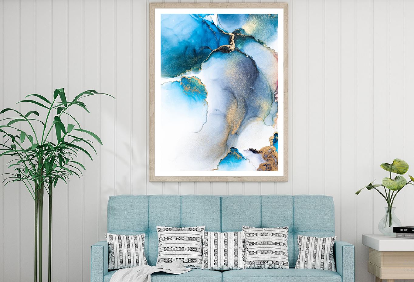 Blue & Gold Splash Fluid Abstract Design Home Decor Premium Quality Poster Print Choose Your Sizes