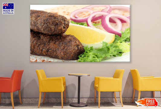 Dinner Kofte Kebabs On Skewers On White Plate With Lettuce Print 100% Australian Made