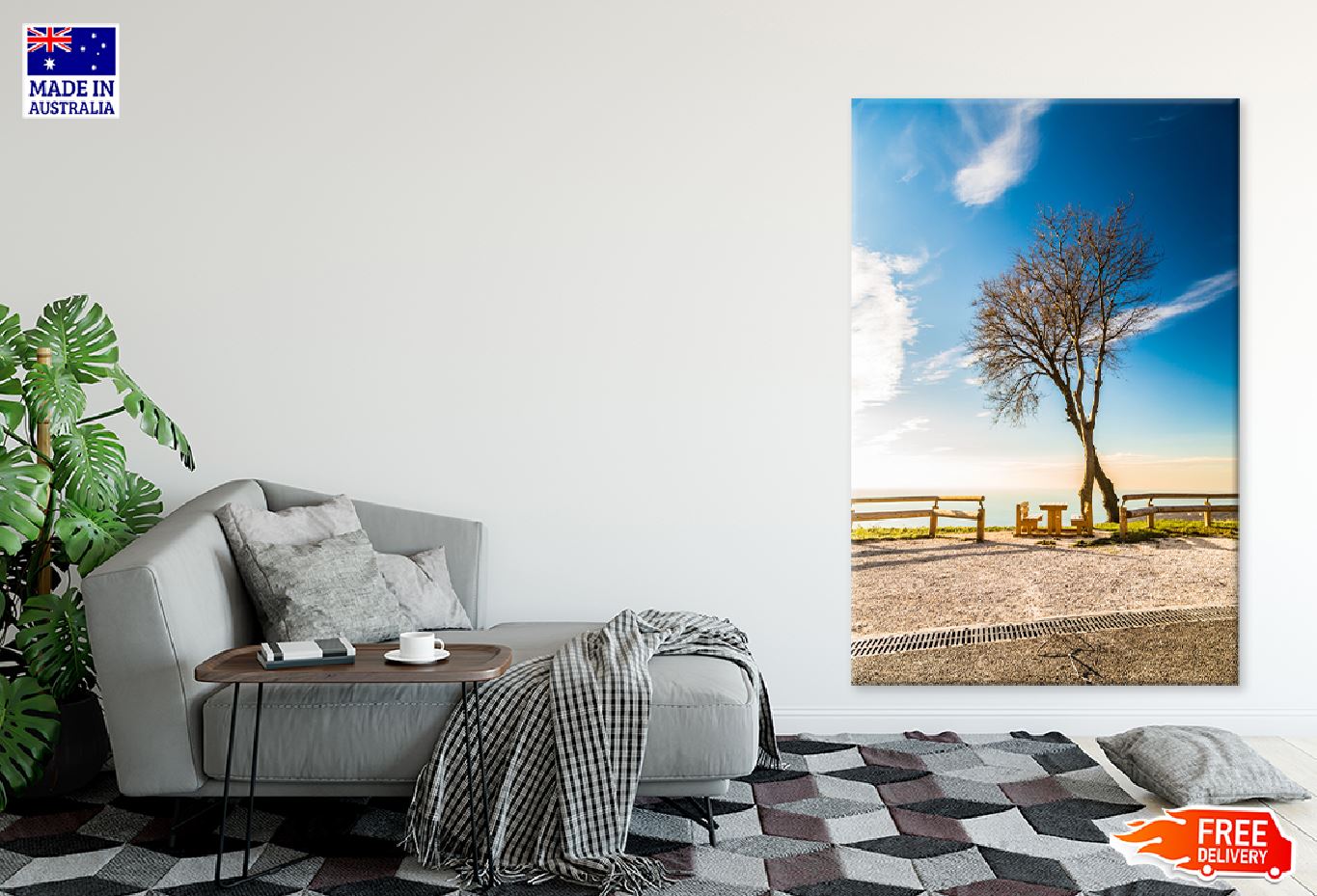 Two Trees & Bench on Top of Bay Photograph Print 100% Australian Made