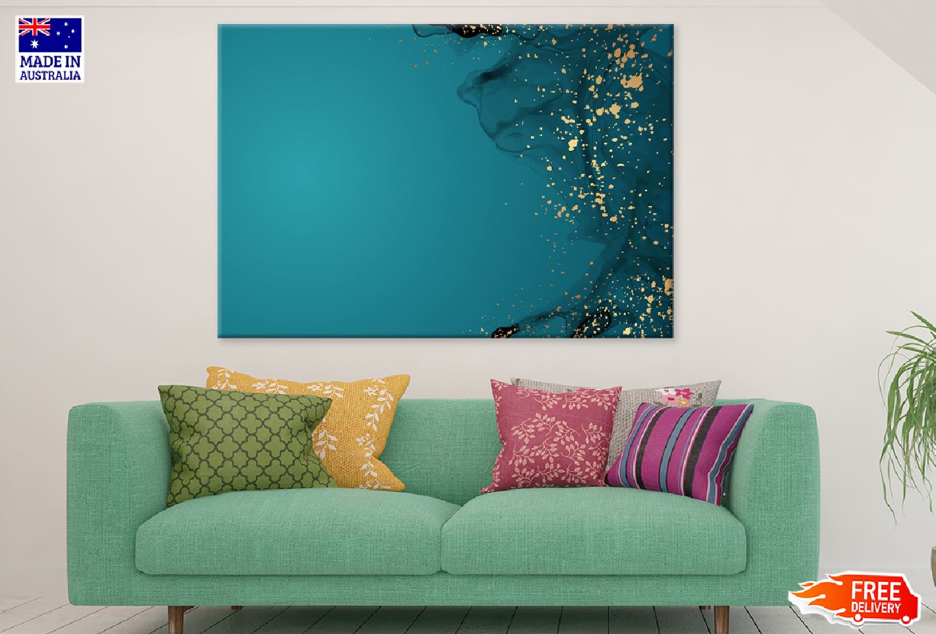 Turquoise Green & Gold Abstract Design Print 100% Australian Made