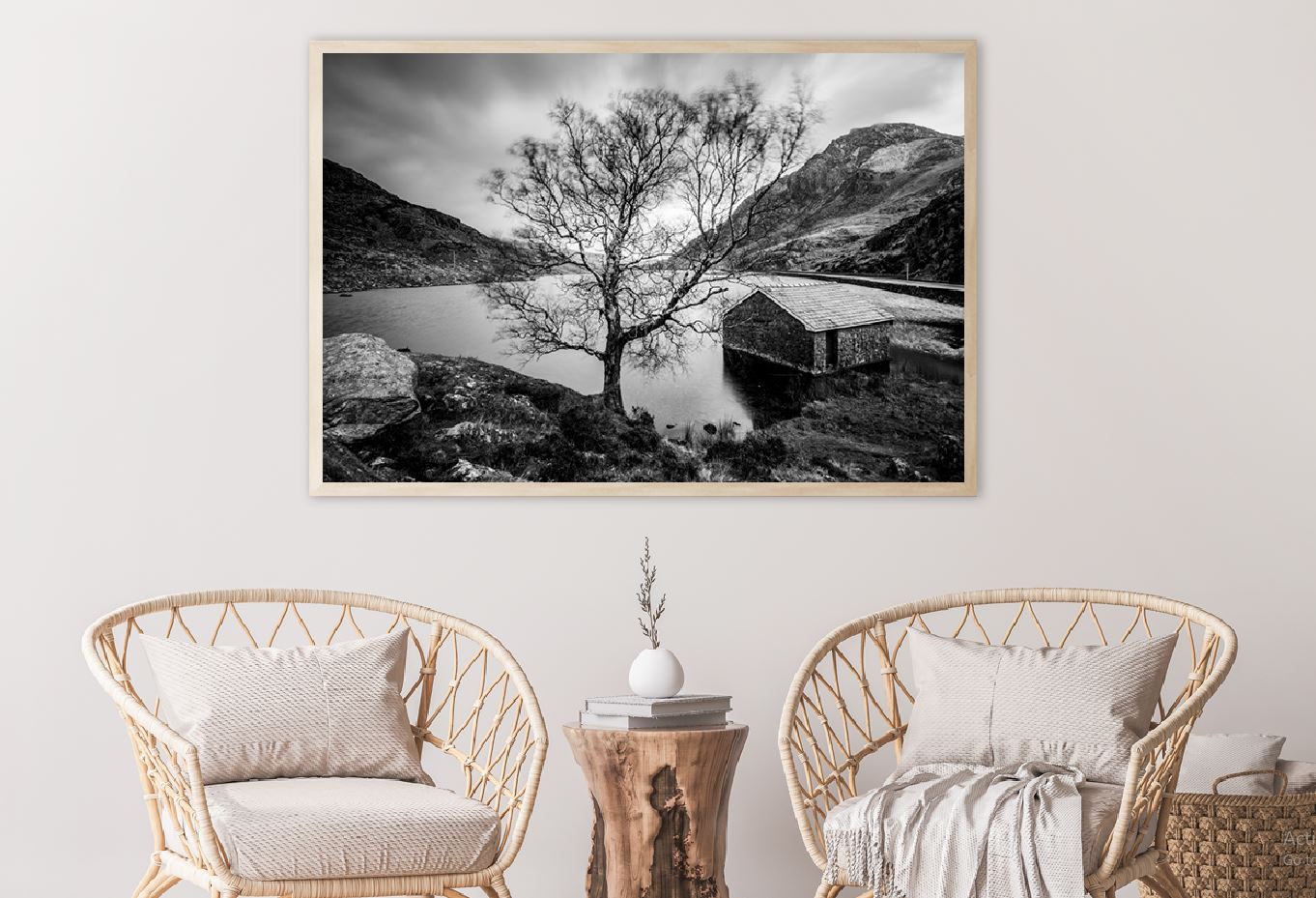 House & Tree near Lake B&W View Photograph Home Decor Premium Quality Poster Print Choose Your Sizes