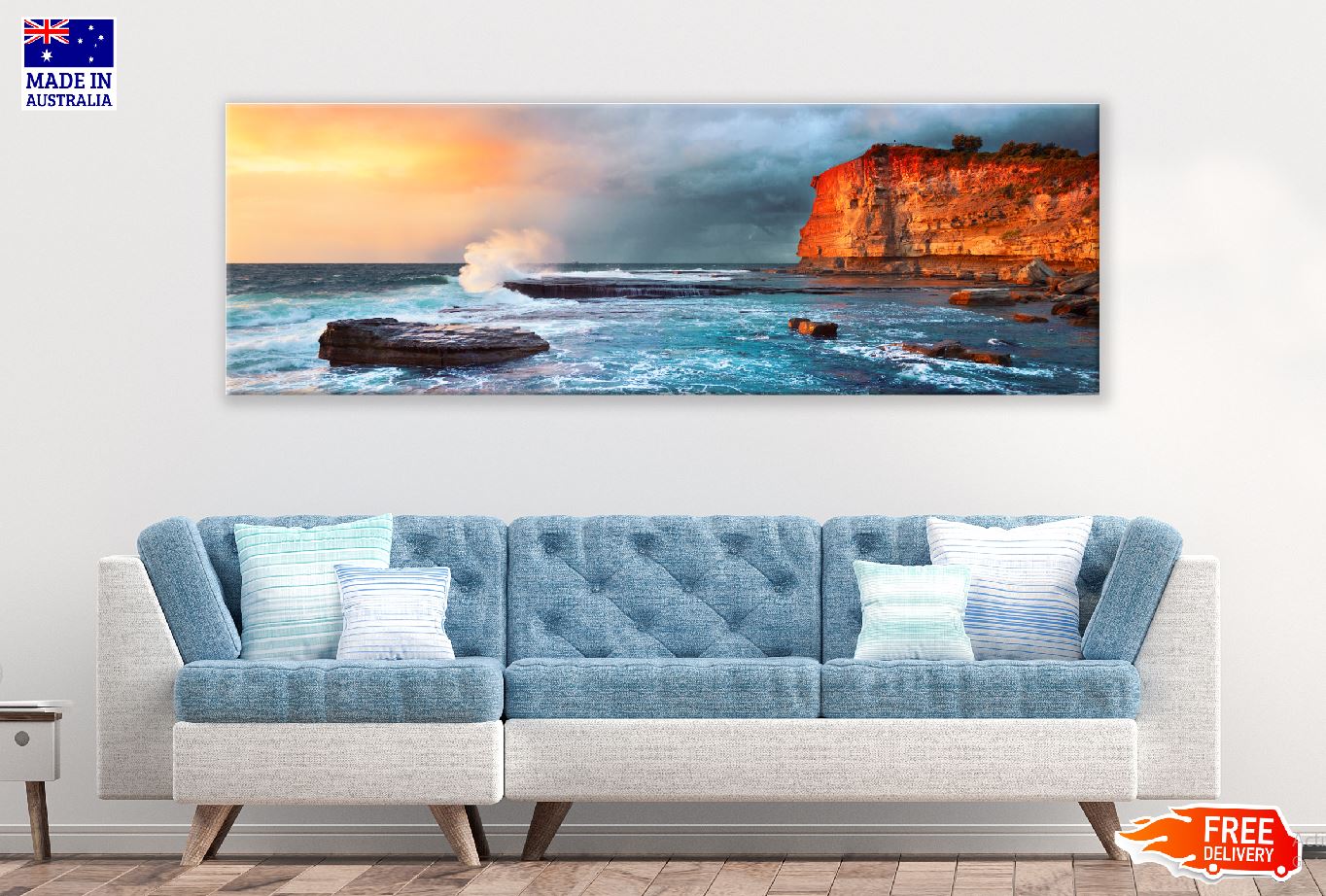 Panoramic Canvas Rocks near Sea View Photograph High Quality 100% Australian Made Wall Canvas Print Ready to Hang
