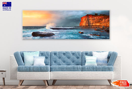 Panoramic Canvas Rocks near Sea View Photograph High Quality 100% Australian Made Wall Canvas Print Ready to Hang