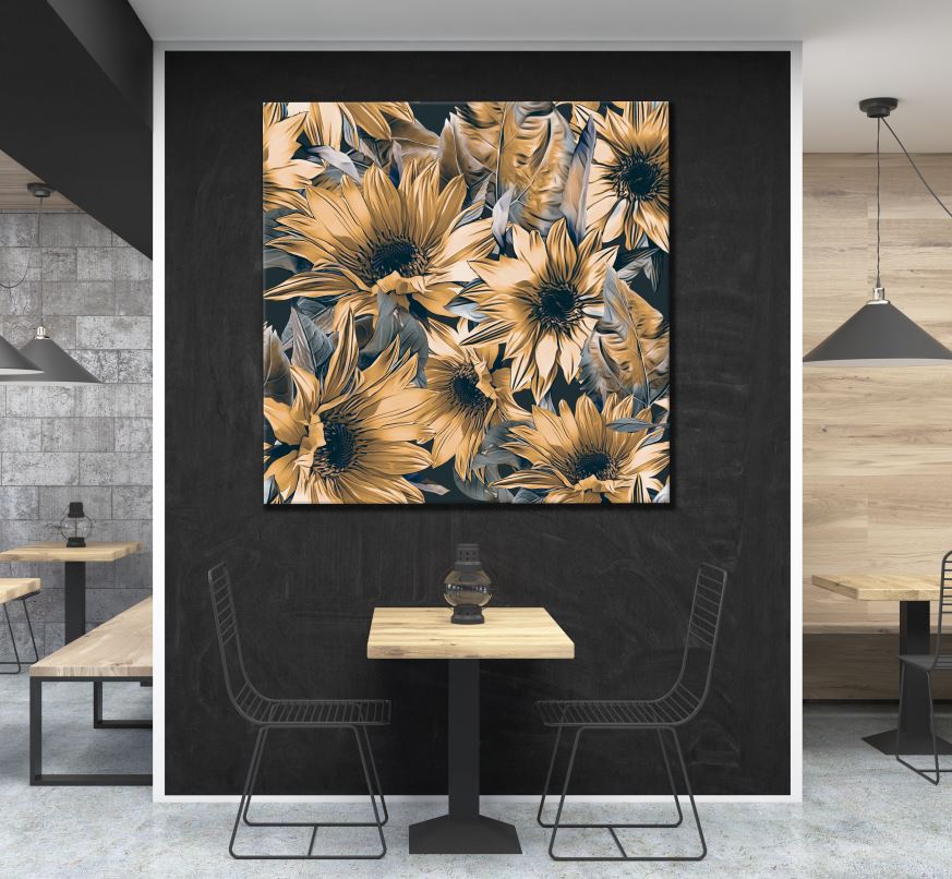 Square Canvas Black & Gold Floral Design High Quality Print 100% Australian Made