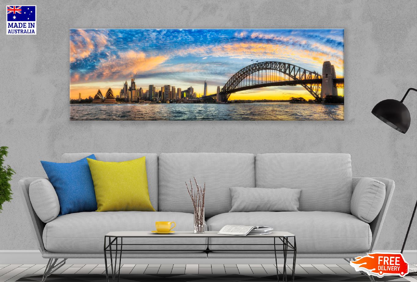 Panoramic Canvas Bright & Sydney City View Photograph High Quality 100% Australian Made Wall Canvas Print Ready to Hang