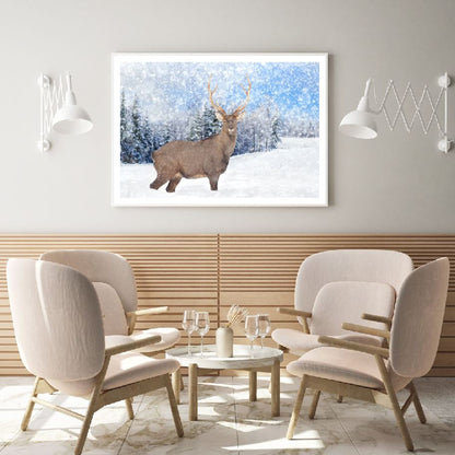 Deer in Snow Forest Photograph Home Decor Premium Quality Poster Print Choose Your Sizes