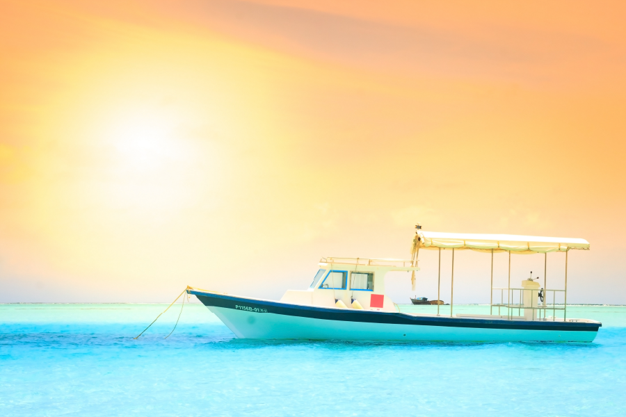 Boat On Sea Sunset View Photograph Print 100% Australian Made
