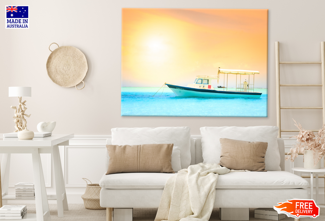 Boat On Sea Sunset View Photograph Print 100% Australian Made