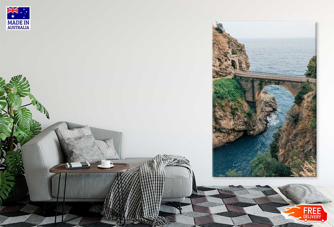 Old Stone Bridge & Sea Photograph in Italy Print 100% Australian Made
