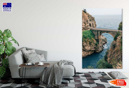 Old Stone Bridge & Sea Photograph in Italy Print 100% Australian Made