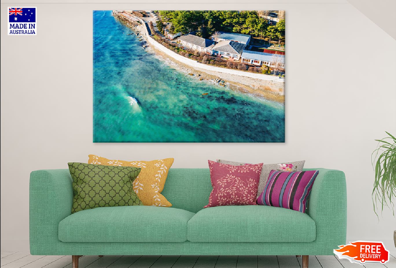 Sea Coastline with Houses Aerial View Photograph Print 100% Australian Made