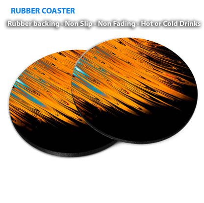 Orange, Blue & Black Abstract Coasters Wood & Rubber - Set of 6 Coasters