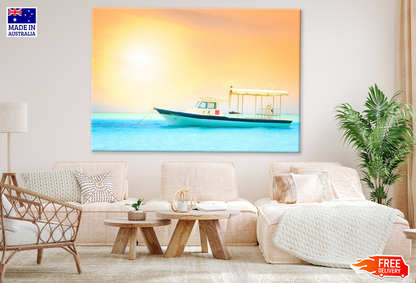 Boat On Sea Sunset View Photograph Print 100% Australian Made