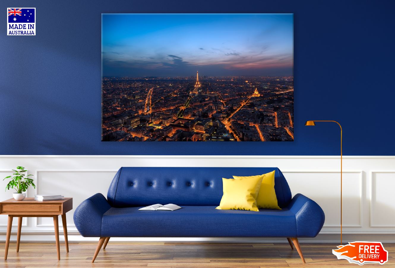 Eiffel Tower & Paris Cityscape at Night Phtograph Print 100% Australian Made