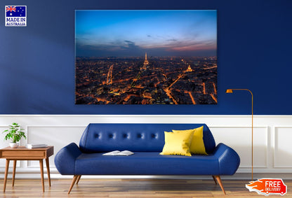 Eiffel Tower & Paris Cityscape at Night Phtograph Print 100% Australian Made