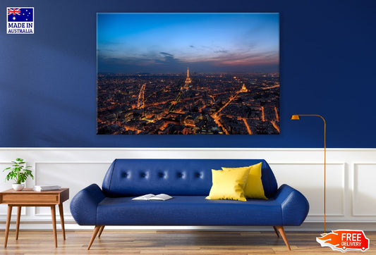 Eiffel Tower & Paris Cityscape at Night Phtograph Print 100% Australian Made
