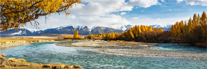 Panoramic Canvas Autumn Trees & Lake View Photograph High Quality 100% Australian Made Wall Canvas Print Ready to Hang