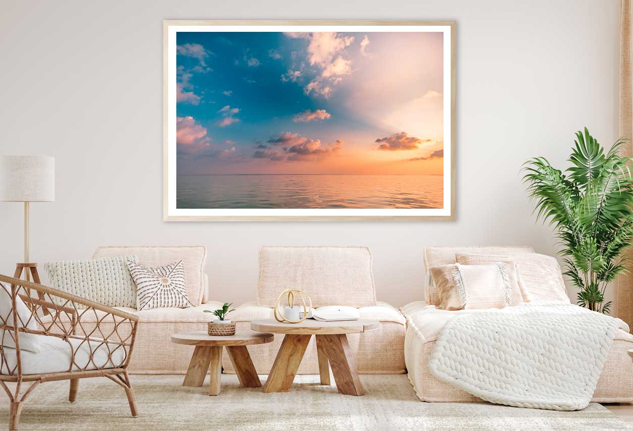Ocean View Orange & Golden Sunset Photograph Home Decor Premium Quality Poster Print Choose Your Sizes